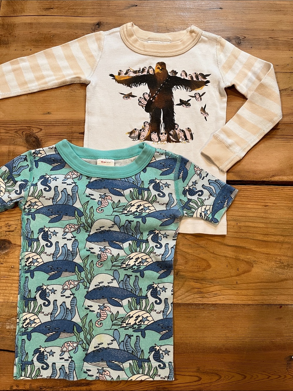 Set/2 HANNA ANDERSSON 90 Organic Pajama Tops Chewbacca Ocean Life
